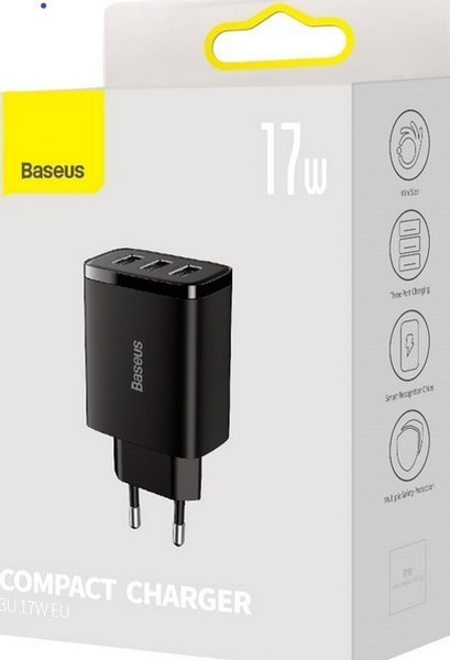 МЗП Baseus Compact Charger 3U 17W EU Black (CCXJ020101) (шт.)