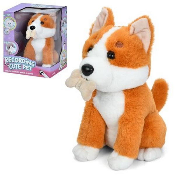 Собака 933-188E (12шт) 27см, рухливі хвіст та голова, звук, повтор, кістка заводна(на мотузці),плюш, (шт.)