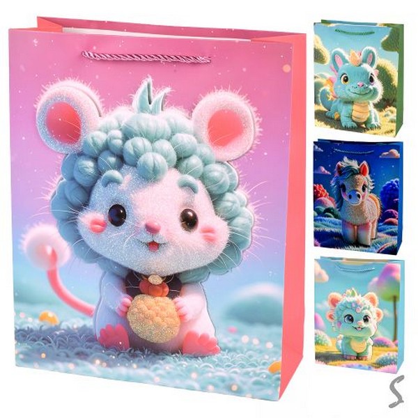 Пакет подарунковий паперовий M "Fairytale animals 3D" 26*32*10см R34524-M (480шт) (шт)
