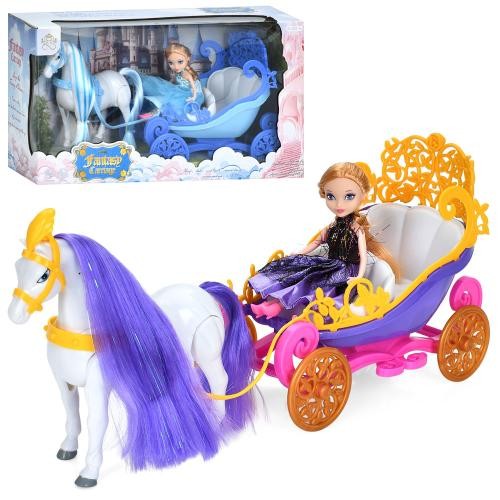 Карета 246A-64A (24шт) 21см, з конячкою 16см, звук, ходить, лялька 16см, 2 види, на бат-ці, в кор-ці (шт)