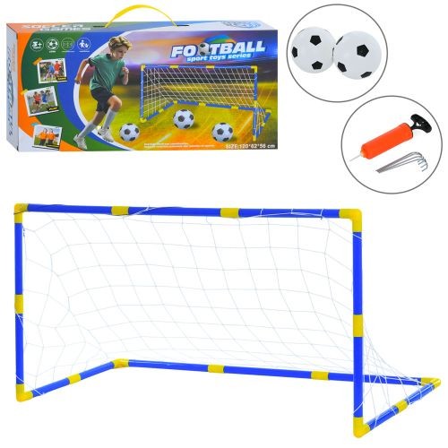 Футбольні ворота MR 1561 (12шт) 120-56-в62см, сітка, м'яч 2шт, насос, в кор-ці, 40-19,5-7,5см (шт)