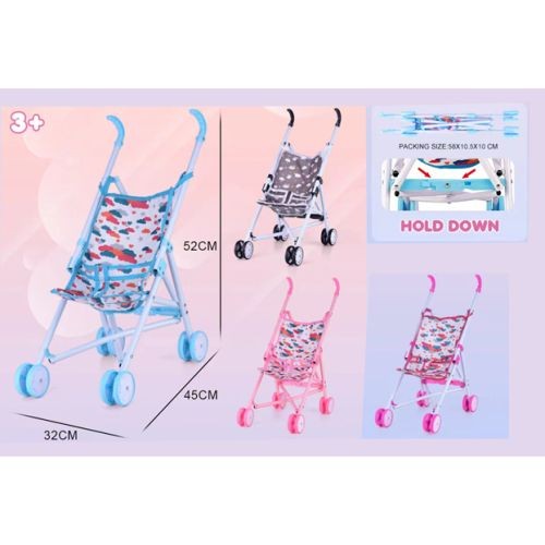 Коляска T817-1 (48шт) прогулянкова, тростина, 24-45-в52см, метал, 4 види, у пакеті, 14-63-9см (шт)