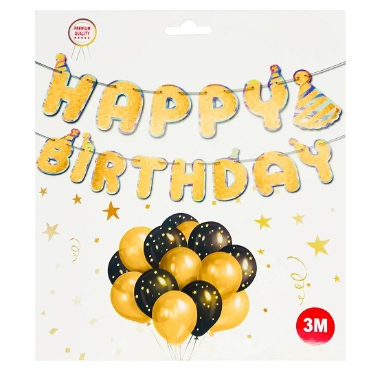 Вивіска "Happy Birthday літери" - глітер золото  (10949) (шт)