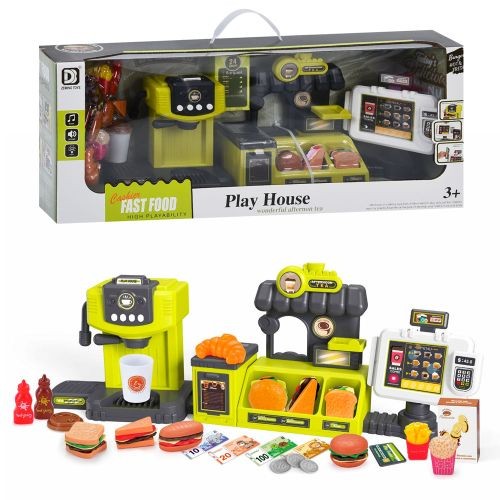 Магазин 8234 (14шт) фаст-фуд, прилавок+каса 32см (звук, світло), кавомашина (18см, звук, світло), пр (шт)