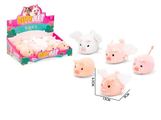 М'яка іграшка 688-295A (120шт) порося/свиня, 8см, заводна, їздить, 2 види по 3 кольори, 12штв диспле (шт)