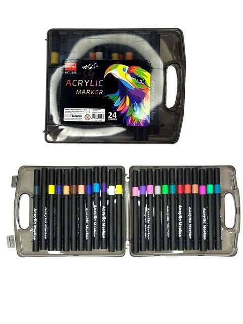 Акрилові фломастери в прозр. кор. в 24кол. на водній основі (2,8*18*14,5)см №1106-24 (60) (шт)