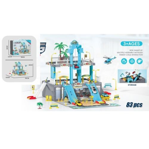 Гараж A246 (9шт) 65-63-в43см, 2 поверхи, ліфт(механічний), машинка 7см 4шт, вертоліт, дорожні знаки, (шт)