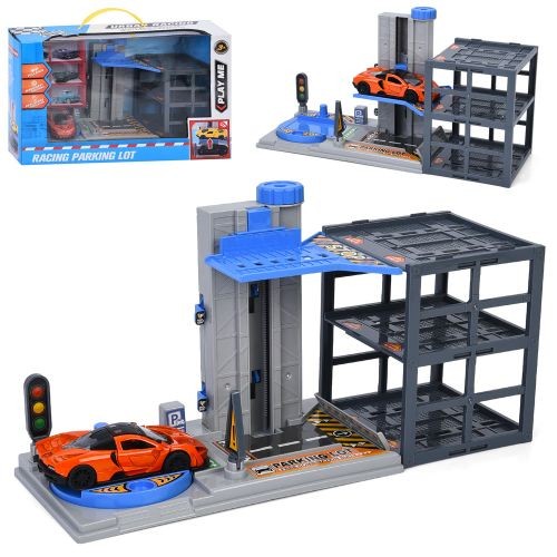 Гараж MH-1986 (12шт) 3 поверхи, 31-11-в16см, ліфт(заводний), машина(метал, 10см, інерційна, гумові к (шт)