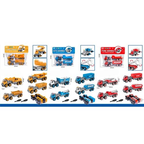 Конструктор CXL900-212-211-210 (36шт) на шурупах, трейлер 2шт, 27см, 6 видів, у пакеті, 37-28-7см (шт)