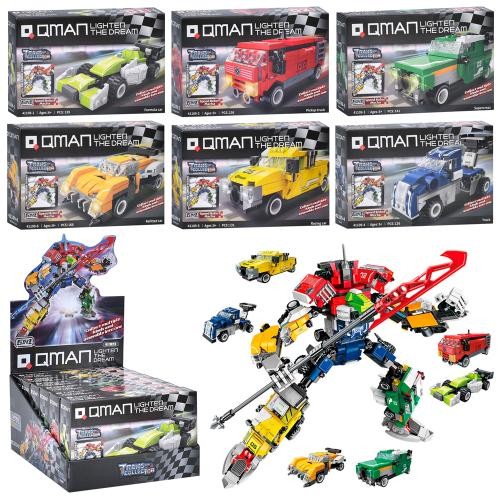 Конструктор Qman 41109 (72шт) машина, від 126дет, в кор-ці, 6в1 (робот), 6шт(6видів) в дисплеї, 23-1 (шт)