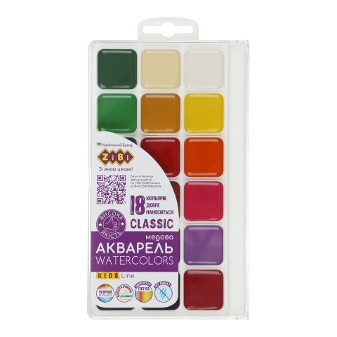 Акварель CLASSIC, 18 кол.,  без/п, пласт./кор., KIDS Line ZB.6586 (1/12шт) (шт)
