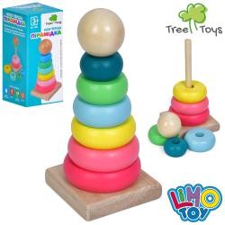 Дерев'яна іграшка Пірамідка MD 1982 (50шт) 13,5см, кільця 6шт, в кор-ці, 7-14,5-6,5см (шт)