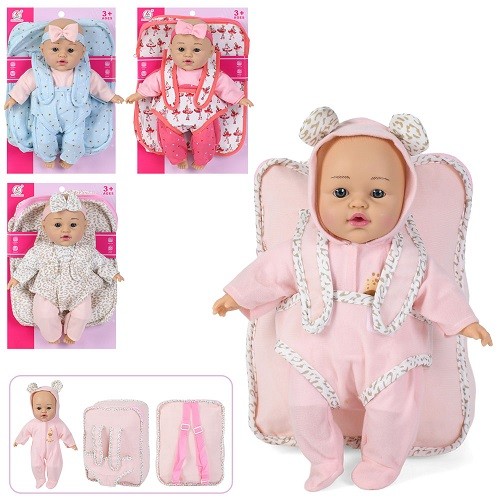 Пупс LF62-4 (12шт) 30см, м'яконабивний, рюкзак з переноскою для ляльки(кенгуру, 1відділення,застібка (шт)