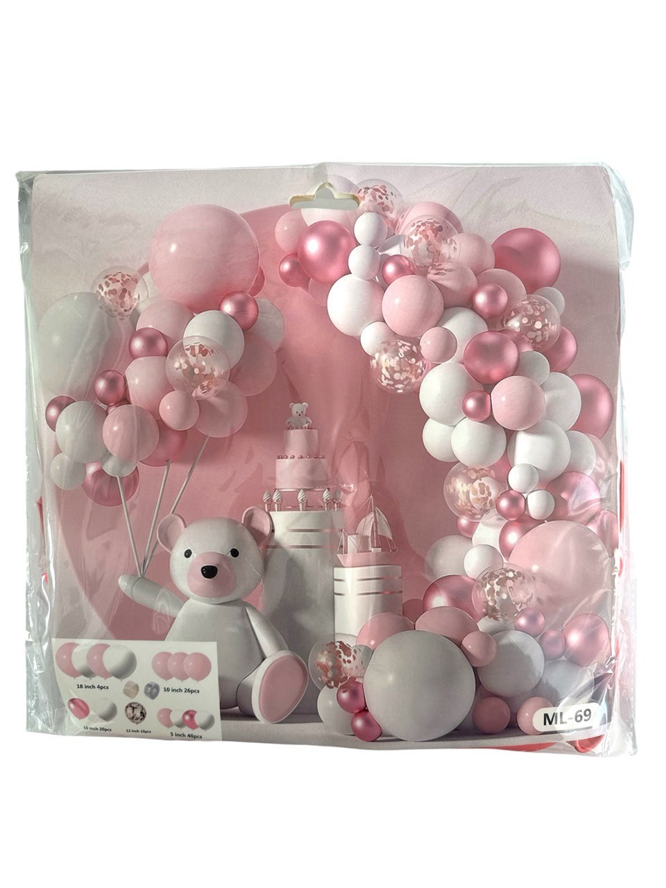 Набір кульок 100предм+скотч для прикраси сцени в рожевих тонах №ML-69 (100) (шт)