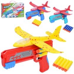 Літак 77917-11 (48шт) 23см, пінопласт, на запуску(пістолет 24,5см), м'які кулі-присоски 5шт, мікс ко (шт)