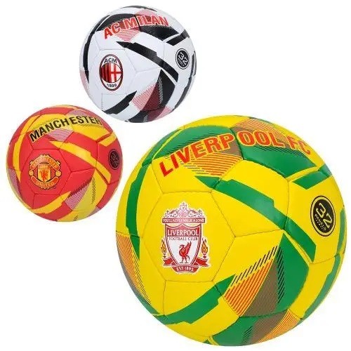 М'яч футбольний 2500-301 (30шт) розмір 5, ПУ1, ручна робота, 32 панелі, 410-430г, 3 види (клуби), в (шт)