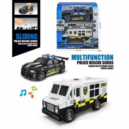 Транспорт спецслужб JS235-10 (24шт) інерція, 15см, 1:24, набір 2шт, поліція, звук, світло, гумові ко (шт)