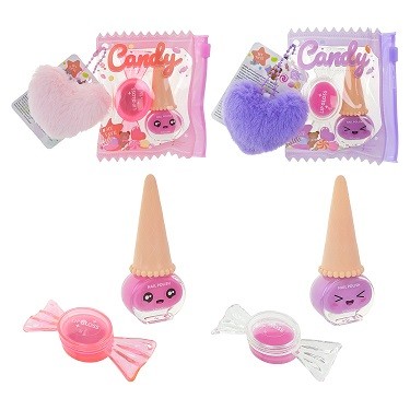 Косметика набір арт. UKR2413 (144шт/12)   мікс 4 види, бальзам для губ, лак, блиск, аксес, у сумочці (шт)