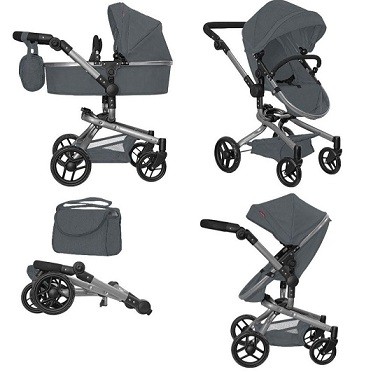Коляска для ляльки 2в1 CARRELLO FORTUNA 9695 GREY з сумкою метал.кор.54,5*14,5*38,5 /1/ (шт)