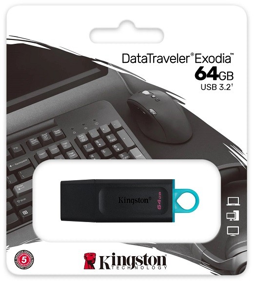 flash Kingston USB 3.2 DT Exodia  64GB  Black/Teal (DTX/64GB) /25/ (DTX/64GB) (шт)