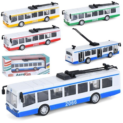 Тролейбус M 5661 (36шт) метал, інерія, 1:70-90, 17см, відчиняються двері, 4 кольори, в кор-ці, 19-7, (шт)