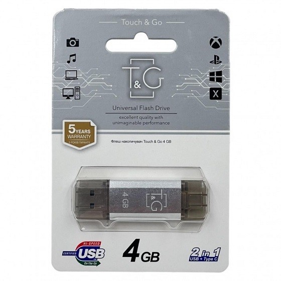 Usb флеш T&G 009 Star Type-C 4Gb  Silver (шт)