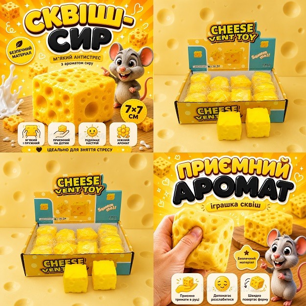 Іграшка-антистрес сир Squeeze Cheese ароматний сквіш (12/288) (шт)