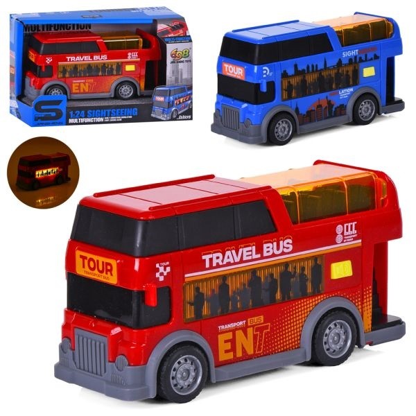 Автобус JS226A-26 (36шт) інерція, двоповерховий, 15см, 1:24, звук, світло, гумові колеса, 2 кольори, (шт)