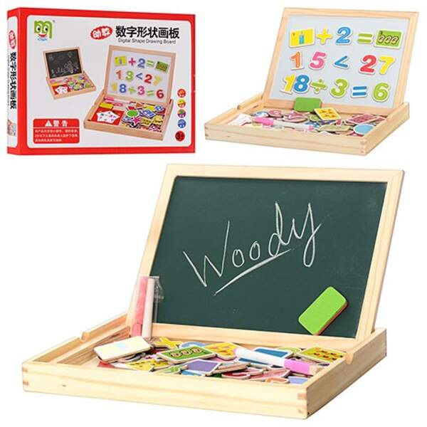 Дерев'яна іграшка Досточка MD 0694 (24шт) магніт, геом фігурки, маркер, в пеналі, в корці, 3 (шт.)