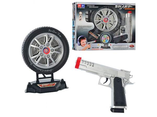 Пістолет 2148 (48шт) 20см, мішень у вигляді колеса 16см, муз, світло, на бат-ці, у кор-ці, 31-26-6см (шт.)
