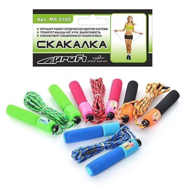Скакалка MS 0345-1 (144шт) 280см, веревка нейлон, счетчик, мягкие ручки,4цвета,в кульке,13,5-23-3см (шт.)