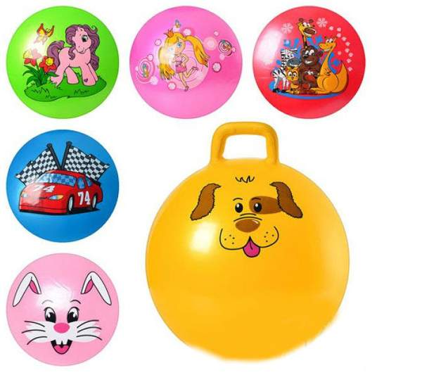 М'яч для фітнесу MS 0486 (25шт) з ручкою, 5 видів, 55см, 600г, в кульку, 19-16-4см (шт.)