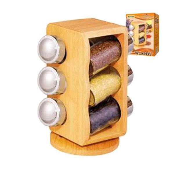 Спецівниця на дерев.підставці "Woody" 6шт/наб 13.5*13.5*20.5см MS-0369 (12наб) (шт.)