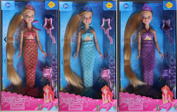 Лялька DEFA 8236 (48шт) русалка, 22см, довге волосся, гребінець, дзеркало, 3 кольори, в кор-ці, 14-2 (шт.)