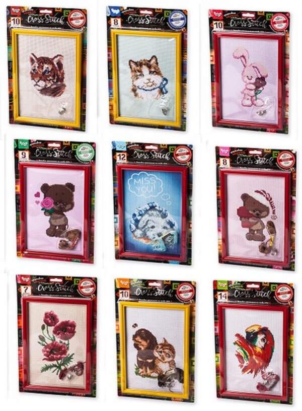 Набір креативної творчості "Вишивка хрестиком на канві CROSS STITCH"(15) VKB-01-01,02,03.,04...15 (шт.)
