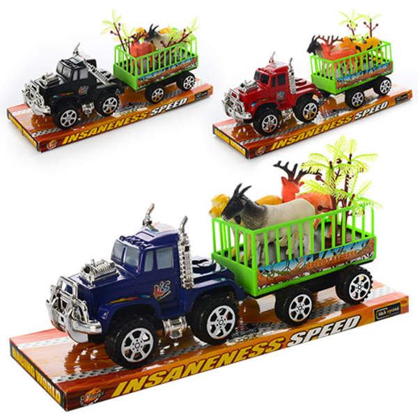 Джип 906-29 (60шт) інер-й, з причепом, 28см, тварини 3шт, 3 кольори, в слюді, 31,5-12-10,5см (шт.)