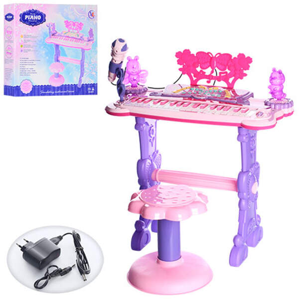 Синтезатор 6618 (8шт) 37клавиш,на ножках,стульчик,микрофон,демо,свет,MP3,от сети,в кор-ке,52-48-10см (шт.)