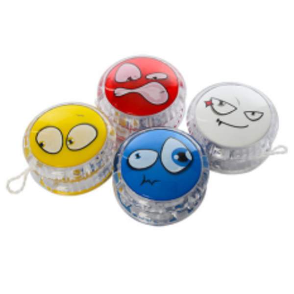 Йо-йо M 2875 (100шт) 5,5см, на мотузці, світло, 4 види, на бат-ці(таб), в кульку, 9-10-3см (шт.)