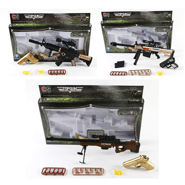 Набір зброї 828-ABC (120шт) на кульках, автомат 25,5 см, пістолет 8 см, 3 види, в кор-ці, 31-19,5-3, (шт.)