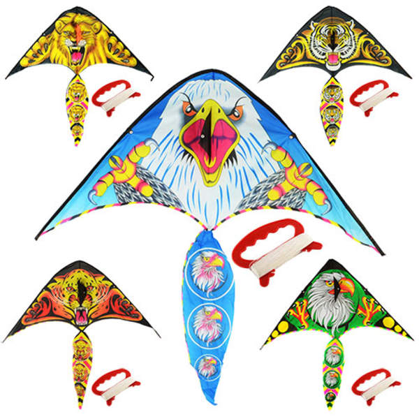 Повітряний змій M 2893 (100шт) ширина 100см, довжина 52см, хвіст 50см, струна 30м, тканина, 5вид, в (шт.)