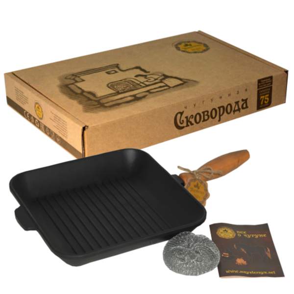 Т307Ук Сковорода чавунна лита 28*28*4см квадратна (гриль) Т307Ук (шт.)