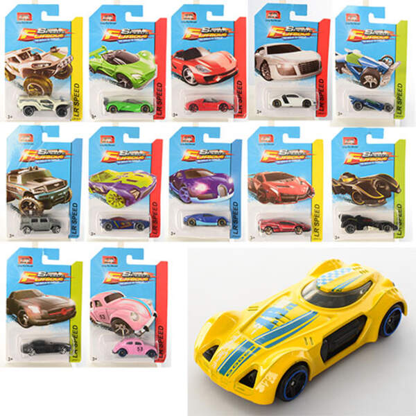 Машинка LR1001-9 (280шт) HW, метал, від 6см, 15видів, на листі, 10,5-16,5-3см (шт.)