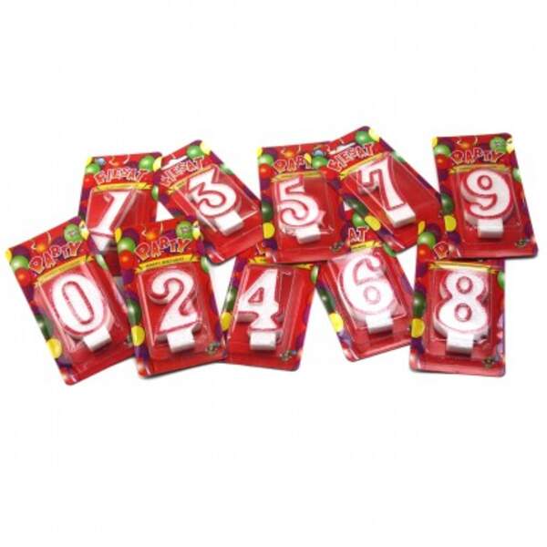 Свічки №SR22 (№2-15) цифри вел. блиск.на листі 11гр. червон.окантовка з 2х стор. 12шт. у пачці (600) (шт.)