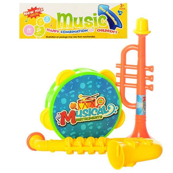 Музичні інструменти 33-22 (300шт) бубен, дудка 2шт, в кульку, 21-26-4см (шт.)