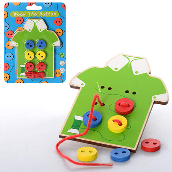 Дерев'яна іграшка Шнурівка MD 0905 (200шт) гудзики 6шт, на листі, 14-18-1см (шт.)