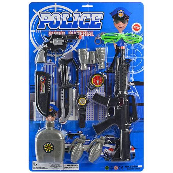 Набір поліцейського 520A-12 (24шт) автомат, пістолет, бінокль, ніж, фляга, компас, на листі, 38-57-4 (шт.)