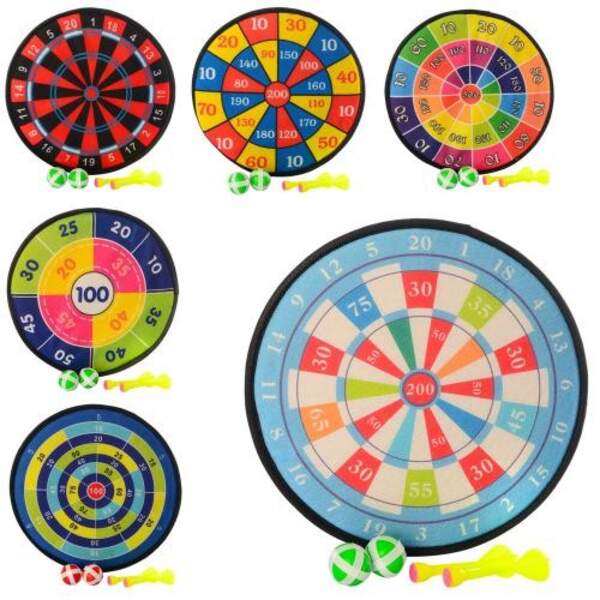 Дартс M 3391 (72шт) 28см, на липучці, дротики 2шт, м'ячики 2шт, 6вид, у кульку, 28-28-3см (шт.)