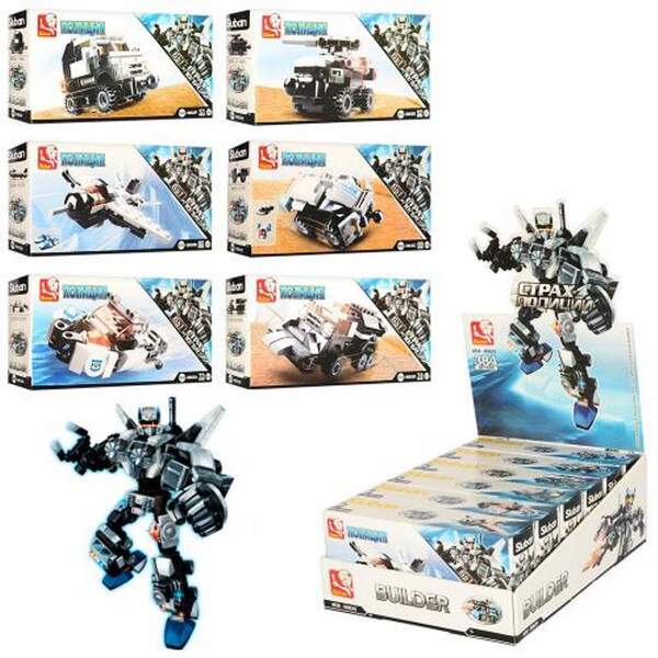 Конструктор SLUBAN M38-B0635 (180шт) транспорт, від 51дет, 6видів у дисплеї, 20-28-10см (шт.)