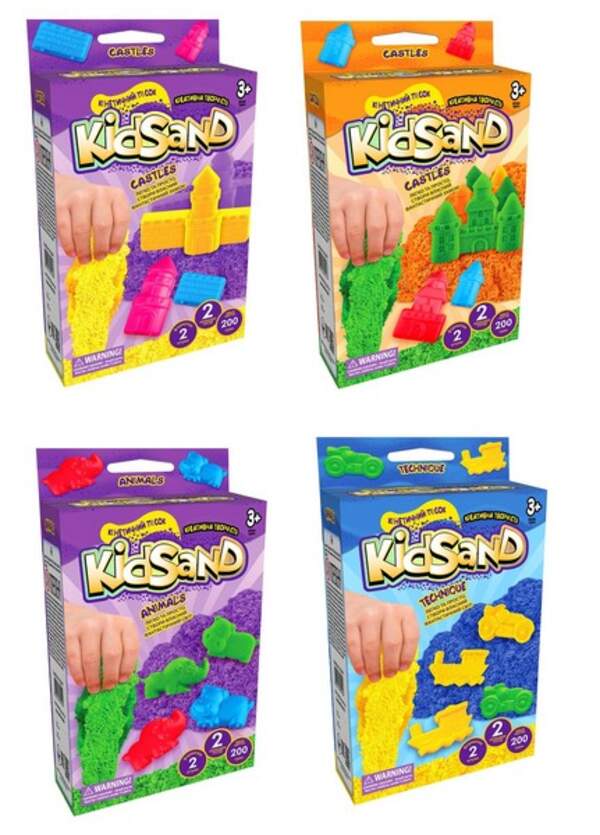 Набір креативної творчості "Кінетичний пісок "KidSand" коробка міні 200 г укр (16) KS-05-01U,02U,03U (шт.)
