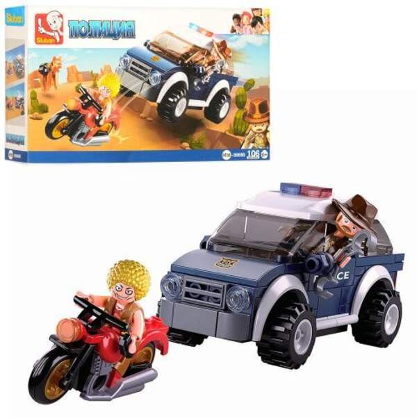 Конструктор SLUBAN M38-B0650 (72шт) поліція, машина,мотоцикл,фігурки,106дет,у кор-ці,23,5-14-4,5см (шт.)